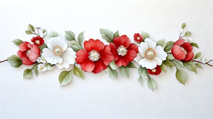 Red   White Floral Arrangement  Watercolor Flower Border
