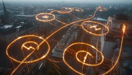 Array of Electric Meters Reflecting Urban Energy Infrastructure
