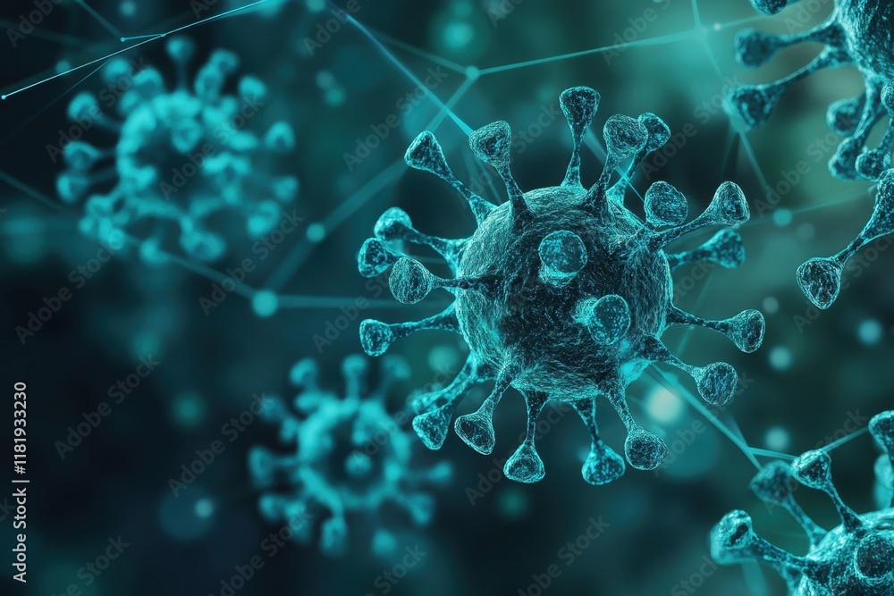 Poster visual representation of microscopic viruses in a scientific context