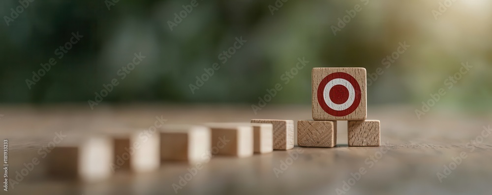 Poster wooden blocks with target symbol on a table surface