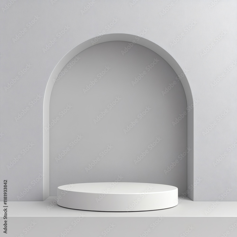 Poster white round product podium on grey background circle podium stage 3d abstract minimal scene mockup p