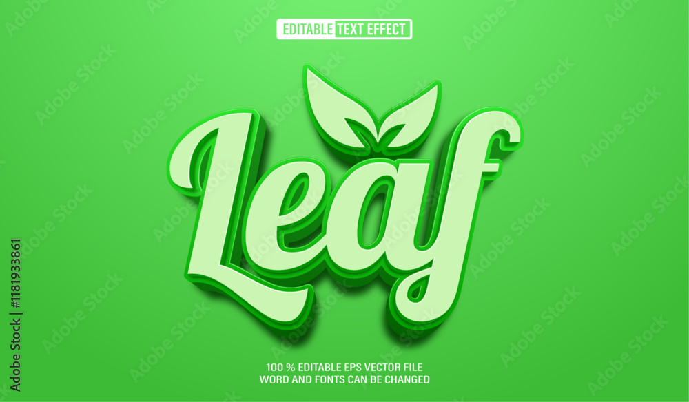 Poster editable 3d text style effect - green leaf text effect template