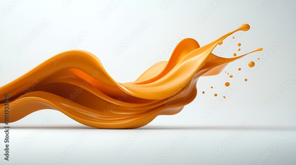 Poster captivating orange liquid form gracefully floating against a pure white backdrop creating a mesmeriz