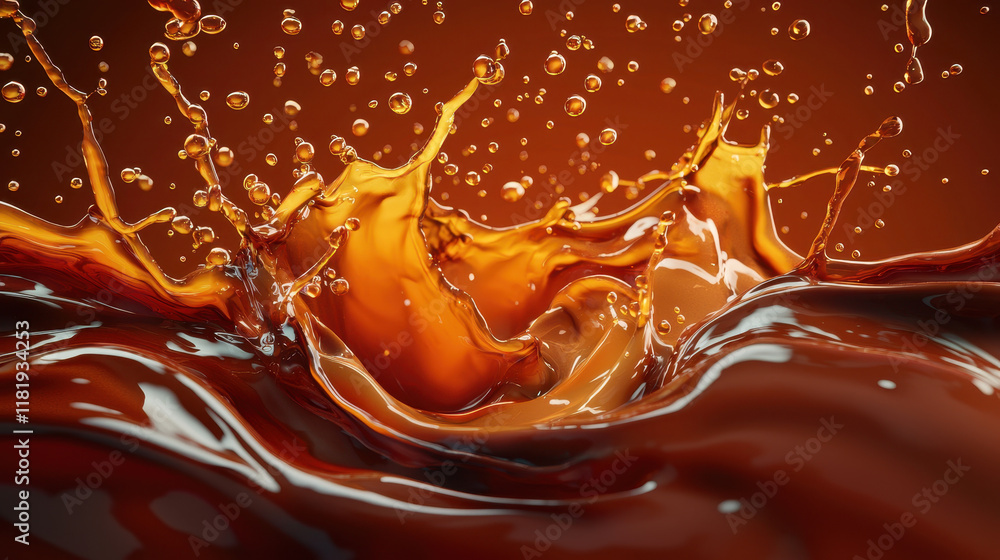 Poster rich splash of coffee with dynamic droplets creating abstract scene