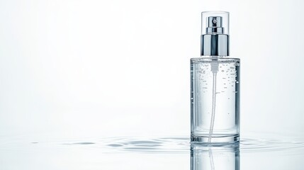 Refreshing body mist spray bottle pristine white background uhd product photography clean aesthetic close-up view fragrance concept