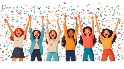 Flat vector illustration of people laughing and playing pranks on April Fools Day, with confetti and colorful decorations