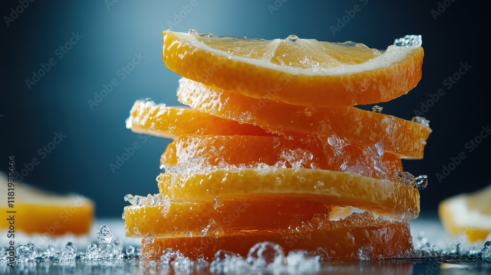 Poster this image features beautifully stacked lemon slices surrounded by bubbles, creating a refreshing am