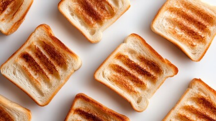 Close-up view of grilled bread slices featuring distinctive grill marks that create an interesting visual texture, making them perfect for culinary presentation.