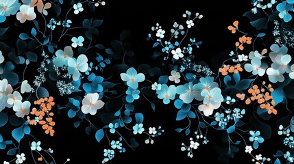 Elegant seamless floral pattern with black background	
