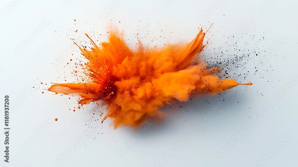 Poster vibrant and dynamic orange liquid explosion captured on a pristine white background showcasing bold 