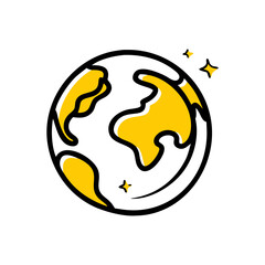 Clean Earth Icon with Bold Outlines and Yellow Highlights