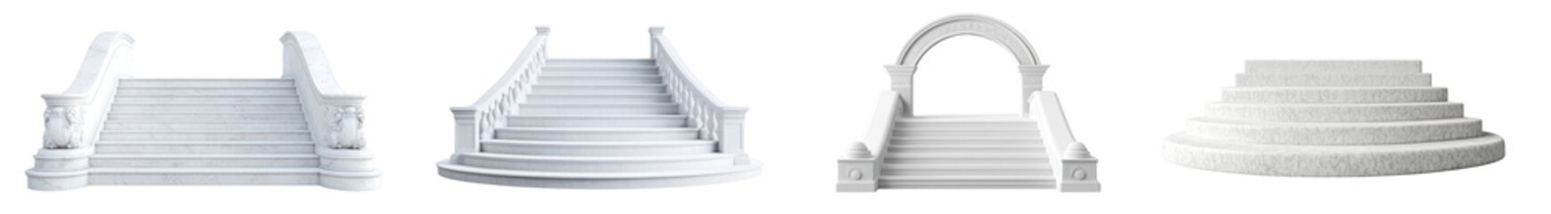 Fototapeta premium PNG Elegant white architectural steps, element set on transparent background