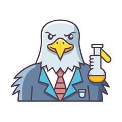 Sharp Eagle in Suit Holding Flask: Science-Themed Design