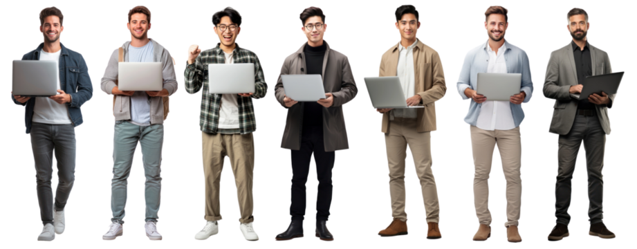 PNG Diverse group with laptops, element set on transparent background