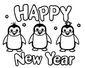 Happy New Year Penguin Coloring Page - Fun and Free Printable.