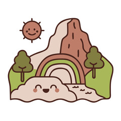 Mountain and Rainbow Vector: Nature-Inspired Landscape Illustration"