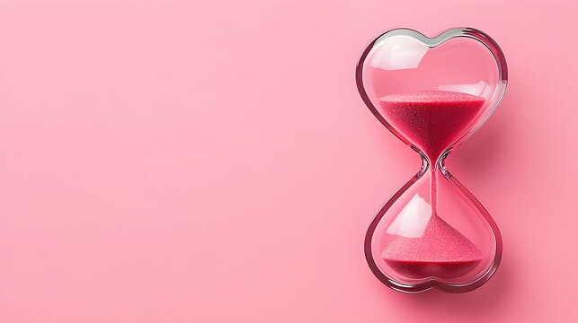 hourglass on pink background  in concept of valentine day on 14 February 2025 with pink and red heart gift love rose romance romantic things with background