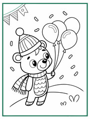  Festive Bear with Balloons Coloring Page. Happy new year themed  coloring picture bear animal, Holiday Printable for Kids.