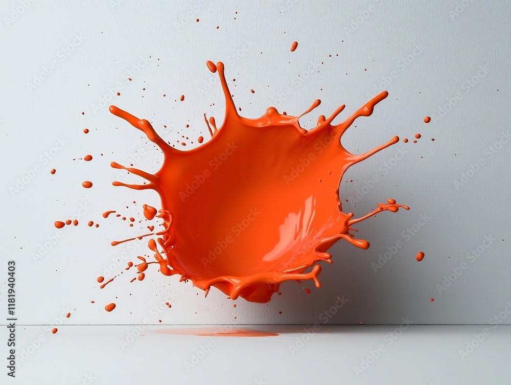 Poster striking orange fluid splash captured in high speed photographic technique creating a visually stunn
