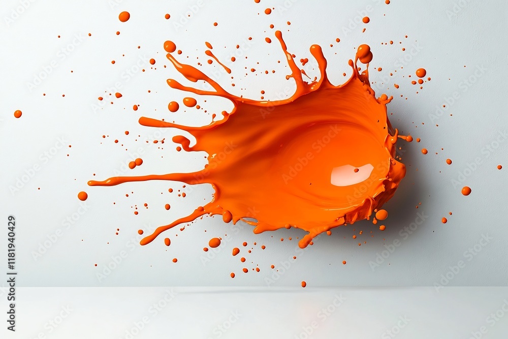 Aufkleber dramatic orange fluid splash captured on crisp white surface creating a visually stunning abstract p