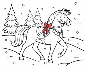 Obraz premium christmas themed coloring picture horse animal. Festive Horse with Bells Coloring Page - Christmas Holiday Printable for Kids.
