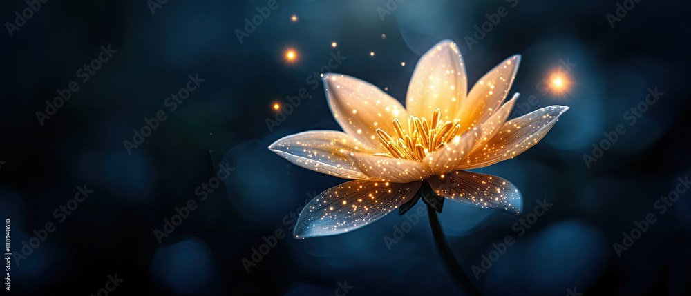 Poster glowing water lily with sparkling petals in serene setting