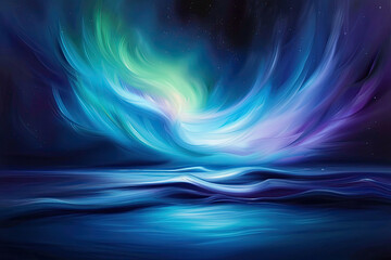 Fototapeta premium Vibrant abstract ocean waves with colorful aurora in night sky