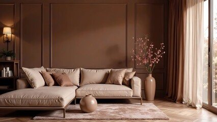 Modern interior design with Pantone 2025 Colour of the Year Mocha Mousse	
