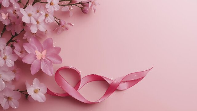 pink and white flowers cancer simbol animation