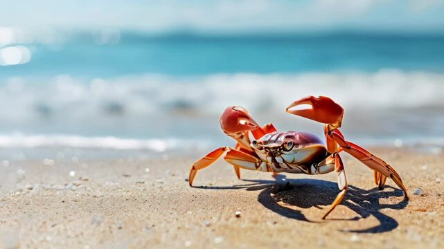 little crab on the summer beach background with copy space