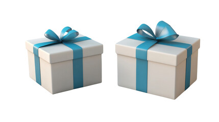 White gift box with blue ribbon isolated on white background 