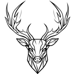 Obraz premium Two black silhouette deer heads with antlers, perfect for logo design or graphic element.