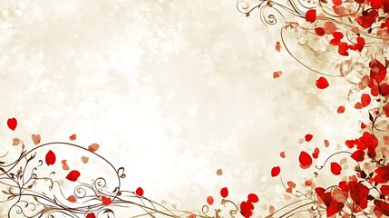 Red floral design on a beige watercolor background