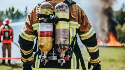 Obraz premium a firefighter is putting out the fire