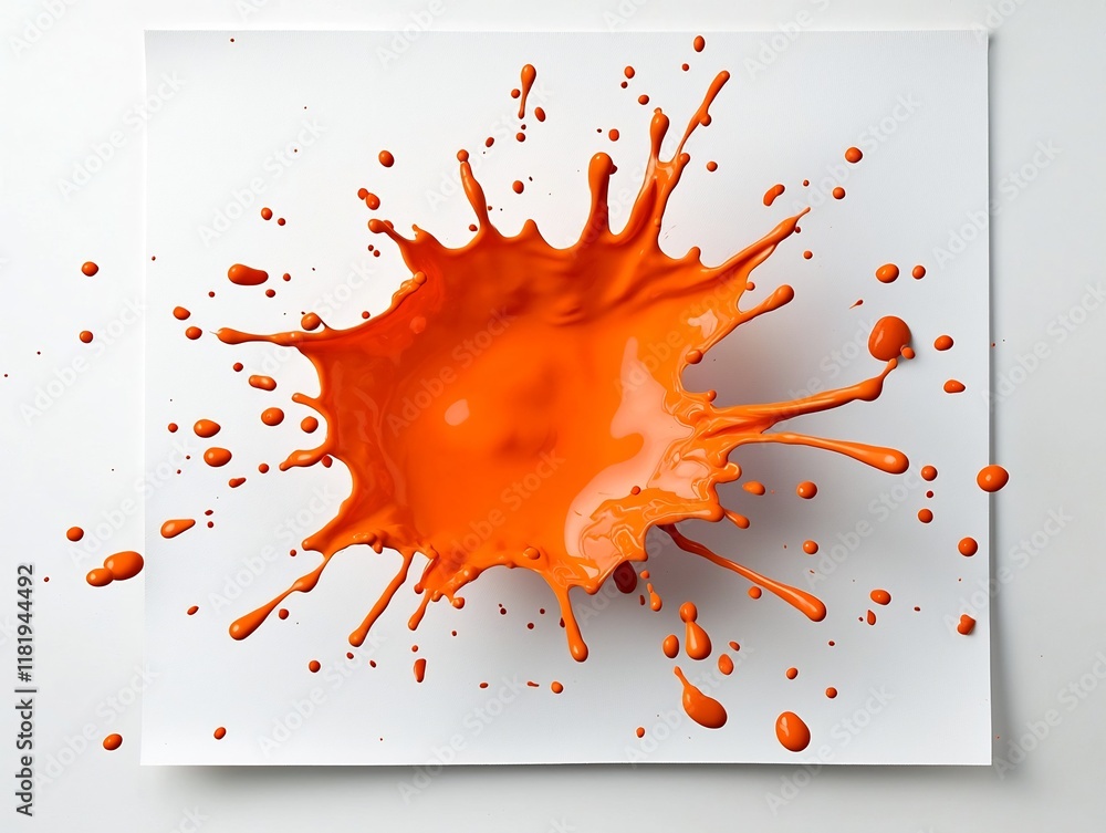 Poster captivating orange liquid splash immortalized on a pure white backdrop creating a mesmerizing abstra