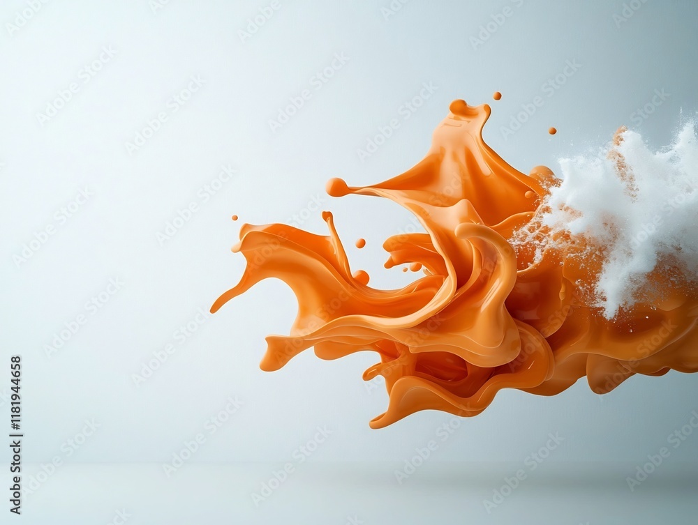Poster captivating orange liquid forms effortlessly floating and frozen in time and space against a pristin