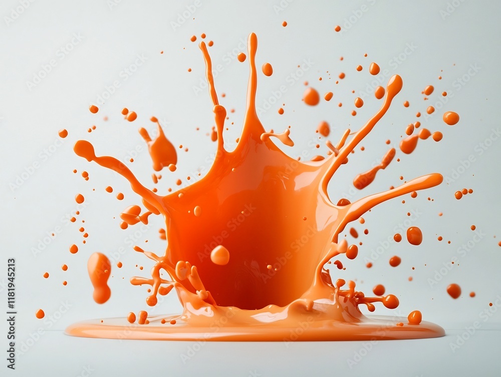 Poster captivating orange liquid splash immortalized on a pure white backdrop creating a mesmerizing abstra