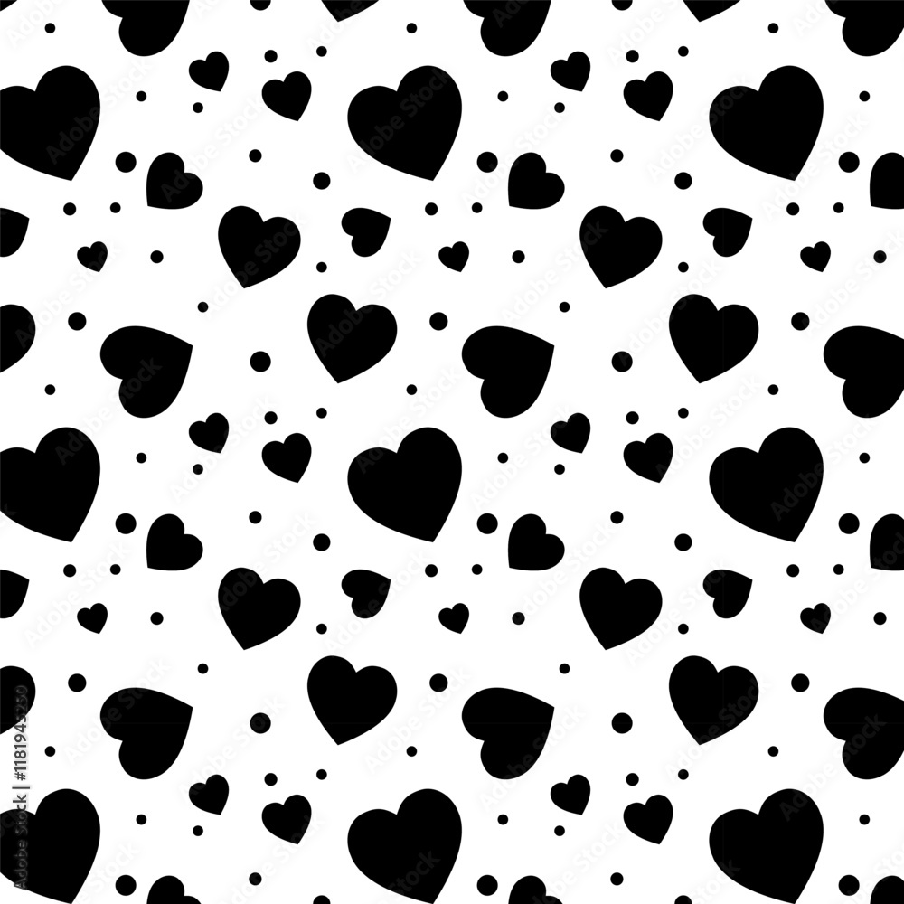 Wall mural seamless pattern with black hearts.heart repeat pattern isolated on white background.vector graphic 