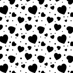 Seamless pattern with black hearts.Heart repeat pattern isolated on white background.Vector graphic illustration.Valentines background.