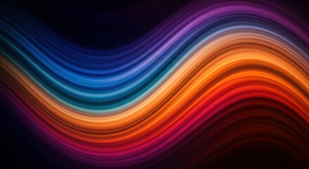Abstract Swoosh of Color: Vibrant and dynamic abstract artwork featuring a vibrant, flowing wave of color,  a blend of rich blues, reds, oranges, and purples, on a dark backdrop.