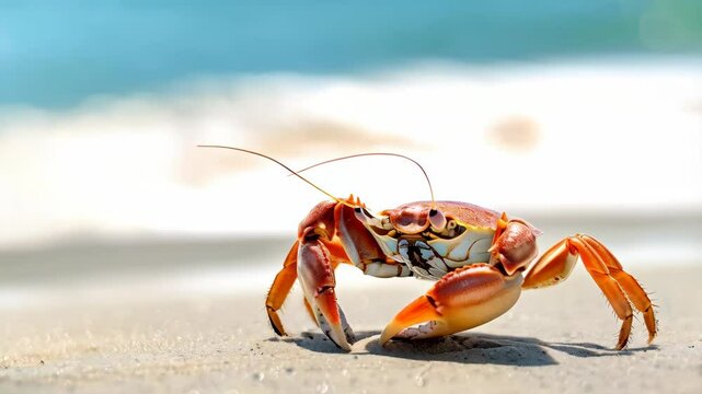 little crab on the summer beach background