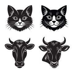 cat and cow head silhouette vector illustration design