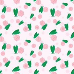 Cute soft pink and green leaves pattern for fabric and background.