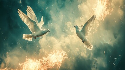 Image juxtaposes combat missiles with peace doves, symbolizing conflict and harmony.