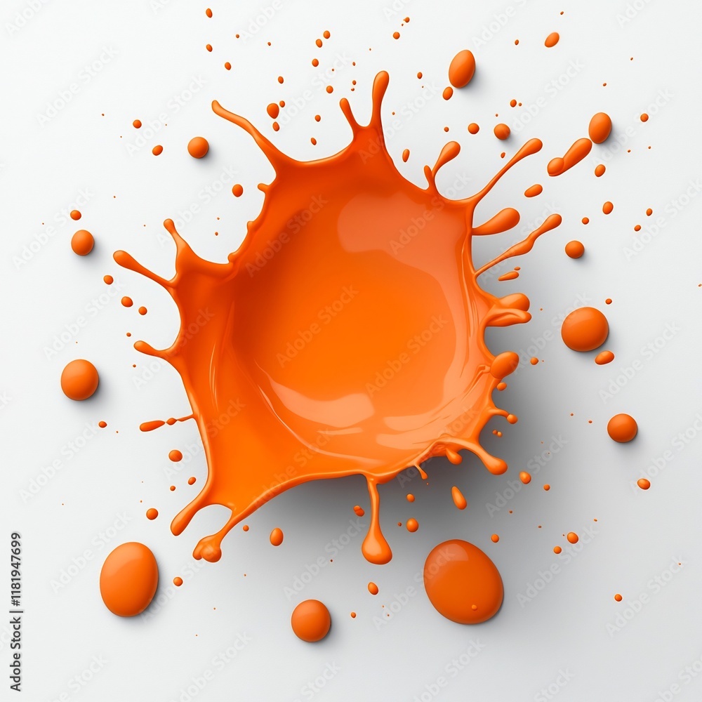 Poster vibrant orange fluid eruption captured in a bold abstract expressionist composition on a crisp white