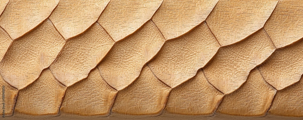Poster a close-up view of textured scales, showcasing a natural, wave-like pattern and sandy color tones.