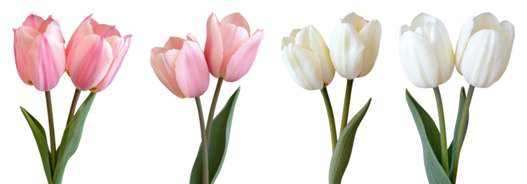 PNG Elegant pink and white tulips, element set on transparent background