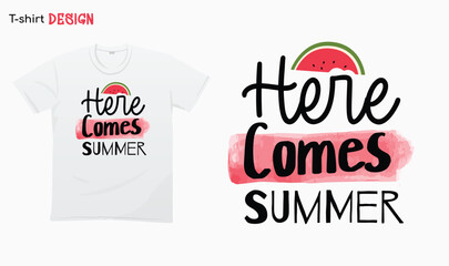 "Here Comes Summer" Funny summer Quote.Retro Summer Watermelon, I love summer .For stickers, t-shirts,mugs, etc. Eps 10