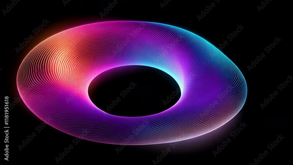 Poster vibrant abstract 3d torus design with colorful gradients and smooth lines, showcasing mesmerizing vi
