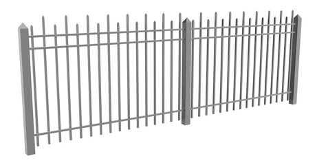 Security Fence Silhouette: A silhouette of a sturdy security fence with staggered pointed tops, isolated on a transparent background for easy compositing
